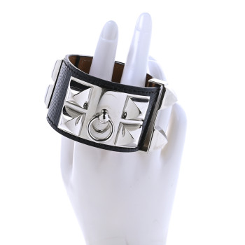 HERMES Lizard Collier de Chien CDC Bracelet S Black
