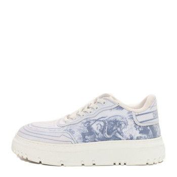CHRISTIAN DIOR Technical Fabric Dior Addict Toile De Jouy Low Top Sneakers 37 White Blue