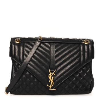 SAINT LAURENT Goatskin Mixed Matelasse Triquilt Large Monogram Satchel Black