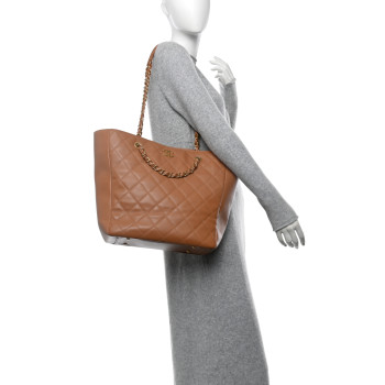 CHANEL Calfskin Stitched Large Shopping Bag Brown