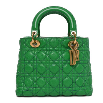 CHRISTIAN DIOR Grained Calfskin Cannage Medium Supple Lady Dior Green