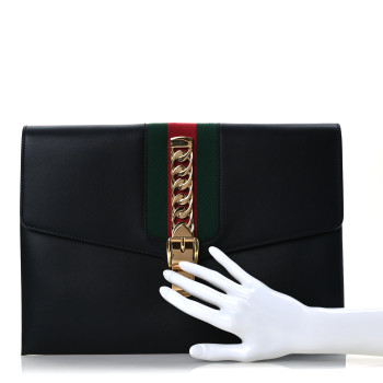 GUCCI Calfskin Maxi Sylvie Clutch Black