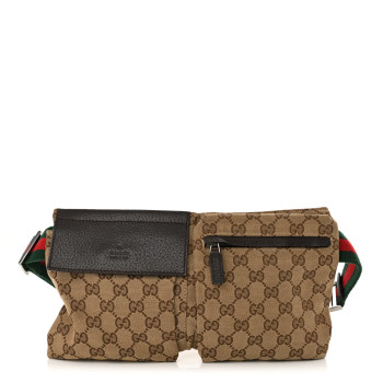 GUCCI GG Monogram Web Double Pocket Belt Bag Dark Brown
