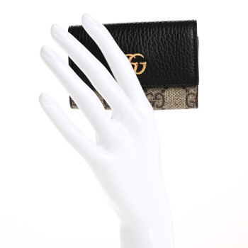 GUCCI Dollar Calfskin GG Supreme Monogram GG Marmont 6 Key Holder Case Black Beige Ebony