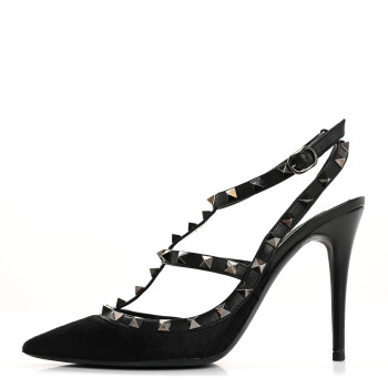 VALENTINO GARAVANI Calf Hair Rockstud Ankle Strap Pumps 38.5 Black