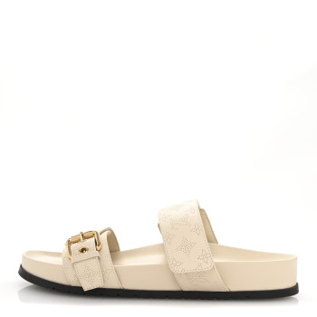 LOUIS VUITTON Mahina Bom Dia Flat Mule Sandals 37 Beige Clair