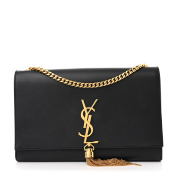 SAINT LAURENT Smooth Calfskin Medium Classic Monogram Kate Tassel Satchel Black
