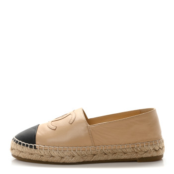 CHANEL Lambskin CC Espadrilles 37 Beige Black