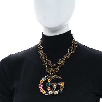GUCCI Crystal Marmont Necklace Aged Gold Multicolor