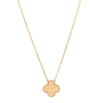 VAN CLEEF & ARPELS 18K Yellow Gold Guilloche Vintage Alhambra Pendant Necklace