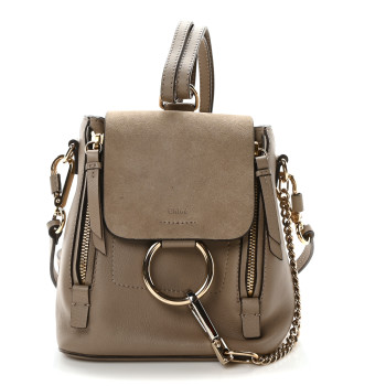 CHLOE Suede Calfskin Mini Faye Backpack Motty Grey
