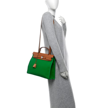 HERMES Vache Hunter Toile Herbag Zip 31 PM Bambou Natural