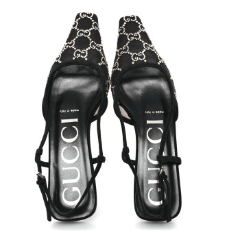 GUCCI Tela Retino Kid Scamosciato Crystal GG Monogram Square Demi Ballet Flats 36 Black