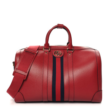 GUCCI Textured Dollar Calfskin Web Medium Savoy Duffle Bag Red