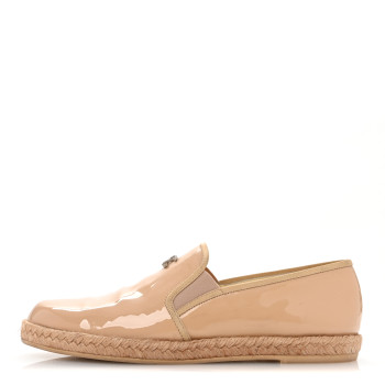 CHANEL Patent CC Loafers Espadrille 38.5 Beige