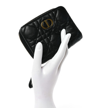 CHRISTIAN DIOR Grained Calfskin Supple Cannage Caro Scarlet Zipped Wallet Black