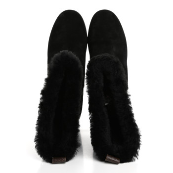 LOUIS VUITTON Suede Calfskin Shearling Flat Boot 38.5 Black