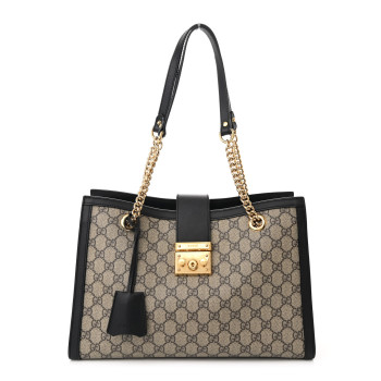 GUCCI GG Supreme Monogram Medium Padlock Tote Black