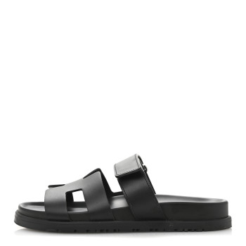 HERMES Calfskin Womens Chypre Sandals 36.5 Black