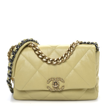 CHANEL Lambskin Quilted Medium Chanel 19 Flap Yellow