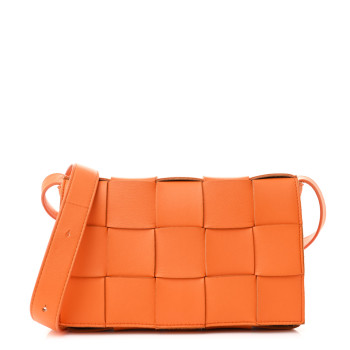 BOTTEGA VENETA Lambskin Maxi Intrecciato Cassette Crossbody Bag Tangerine