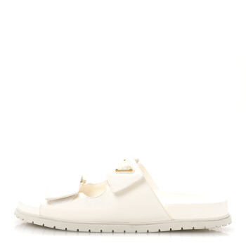 PRADA Nappa Logo Velcro Strap Slide Sandals 38 Ivory