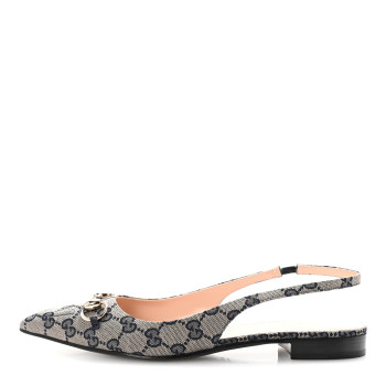 GUCCI Monogram Horsebit Womens Slingback Ballet Flat 39 Beige Blue