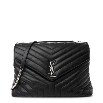 SAINT LAURENT Calfskin Y Quilted Monogram Large Loulou Chain Satchel Black