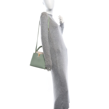 LOUIS VUITTON Taurillon Enamel Flower Padlock Chain Capucines BB Jade Green
