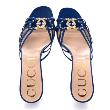GUCCI Malaga Kid Crystal GG Isa Ankle Strap 55mm Sandals 40 Rio Blue