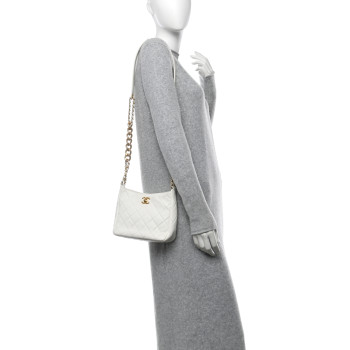 CHANEL Lambskin Quilted Multi Chain Hobo White
