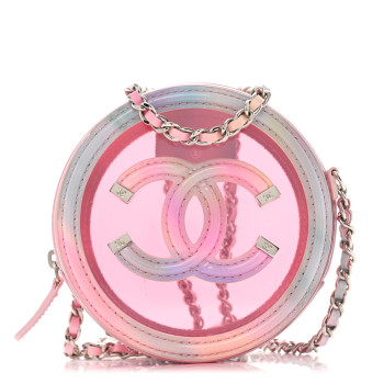 CHANEL PVC Lambskin Filigree Round Clutch With Chain Pink