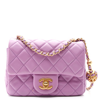 CHANEL Lambskin Quilted Mini CC Pearl Crush Flap Purple