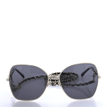 CHANEL Metal Square Frame Chain Sunglasses 4274-Q Gold Black