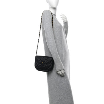 CHANEL Satin Quilted Half Moon Flap Black