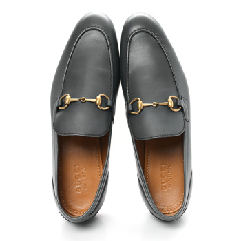 GUCCI Calfskin Horsebit Mens Jordaan Loafers 11.5 Graphite Grey