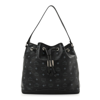 MCM Visetos Drawstring Bucket Bag Black
