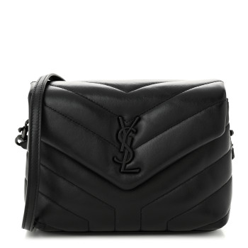 SAINT LAURENT Calfskin Y Quilted Monogram Monochrome Toy Loulou Crossbody Bag Black