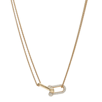TIFFANY 18K Yellow Gold Diamond HardWear Double Link Pave Pendant Necklace
