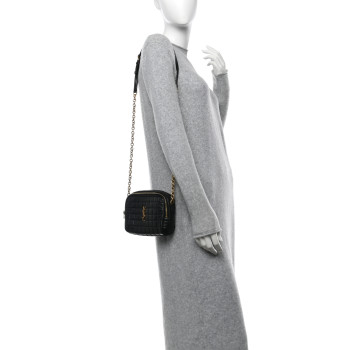 SAINT LAURENT Lambskin Carre Quilted Cassandre Mini Camera Bag Black