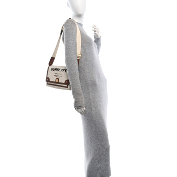 BURBERRY Canvas Horseferry Print Note Crossbody Bag Natural Tan