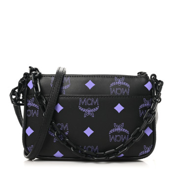 MCM Calfskin Visetos Color Splash Logo Pouch On Chain Mini Dahlia Purple