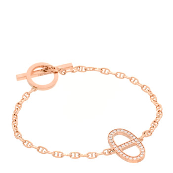 HERMES 18K Rose Gold Diamond Chaine D'Ancre Contour Bracelet XS