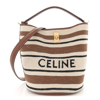 CELINE Canvas Smooth Calfskin Logo Bucket 16 Bag Brown Off White Tan
