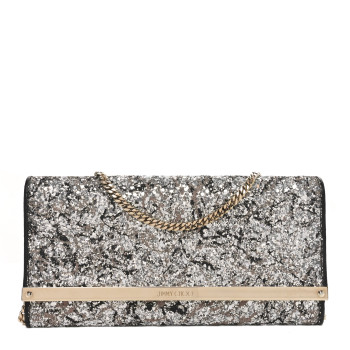 JIMMY CHOO Glitter Milla Wallet on Chain Silver