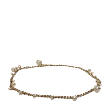 CHANEL Pearl Crystal Chain Belt Gold White