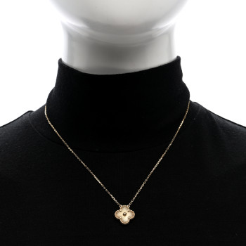 VAN CLEEF & ARPELS 18K Yellow Gold Guilloche Vintage Alhambra Pendant Necklace