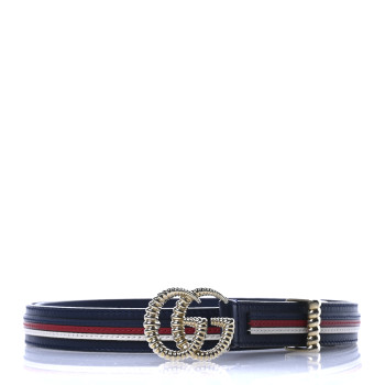 GUCCI Calfskin Sylvie Stripe Torchon Double G 20mm Belt 75 30 Maritime Hibiscus Red Mystic White