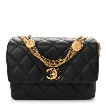 CHANEL Lambskin Quilted Mini Medallion Multi Chain Flap Black