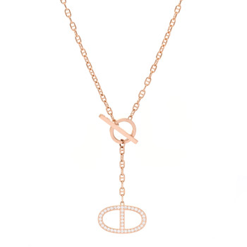 HERMES 18K Rose Gold Diamond GM Chaine D'Ancre Contour Pendant Necklace SH
